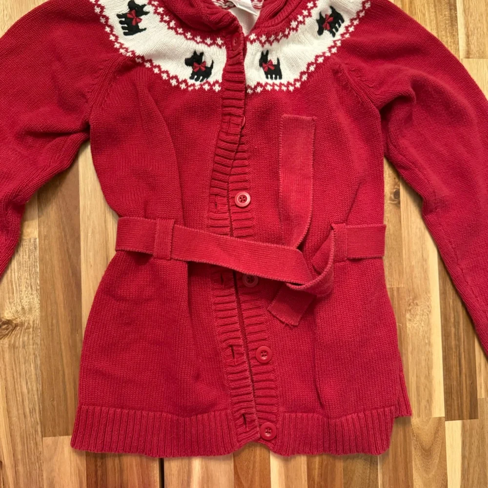 Gymboree Girls Red Scottie Dog‎ Hooded Belted Cardigan Sweater Size 10 Cotton